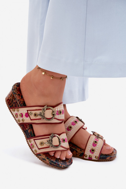 Lederne gemusterte Damen-Slipper mit Plattform in verschiedenen Farben