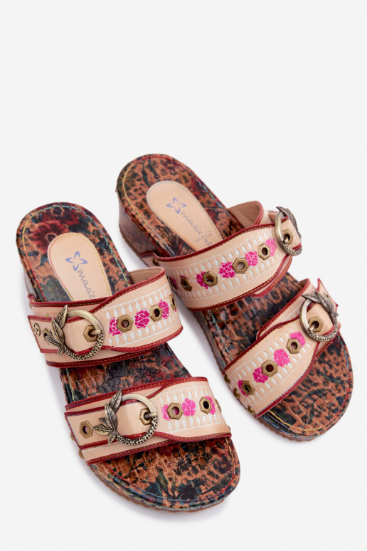 Chaussons en cuir pour femmes à motifs avec plateforme de différentes couleurs