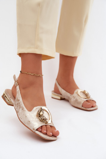 Sandales plates pour femmes avec des ornements S.Barski KV61-6024 couleur dorée 2