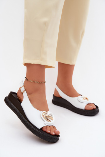Leren platformsandalen met ornamenten in wit 2