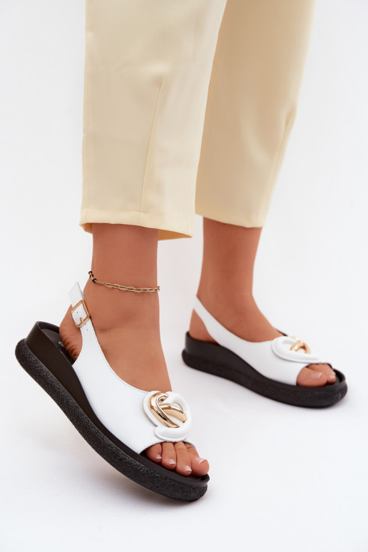 Sandales à plateforme en cuir avec ornements en blanc