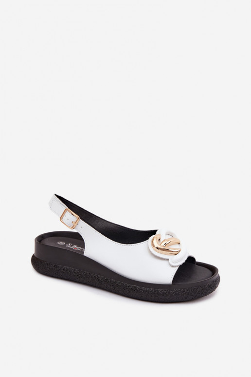 Sandales à plateforme en cuir avec ornements en blanc