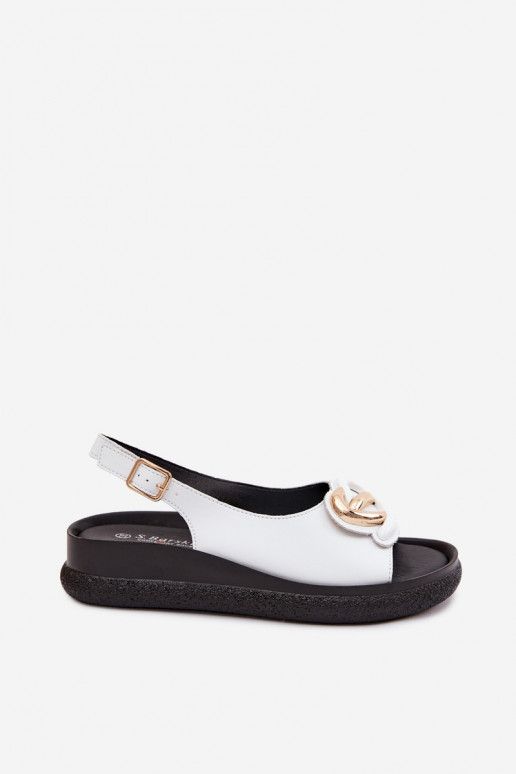 Lederne Plattform-Sandalen mit Ornamenten in Weiß