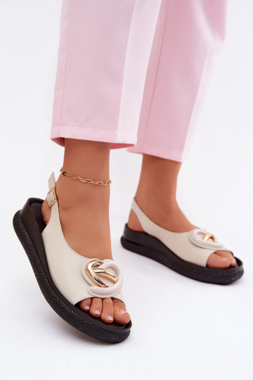 Sandales à plateforme en cuir avec ornements couleur sable 2