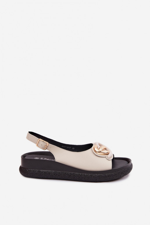 Lederne Plattform-Sandalen mit Ornamenten in Sandfarbe