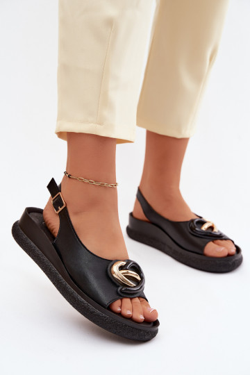Sandales à plateforme en cuir avec ornements en noir 2