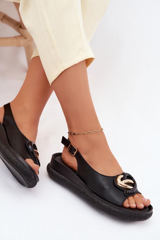 Leer Platform sandalen met ornamenten S.Barski KV61-6047 zInart