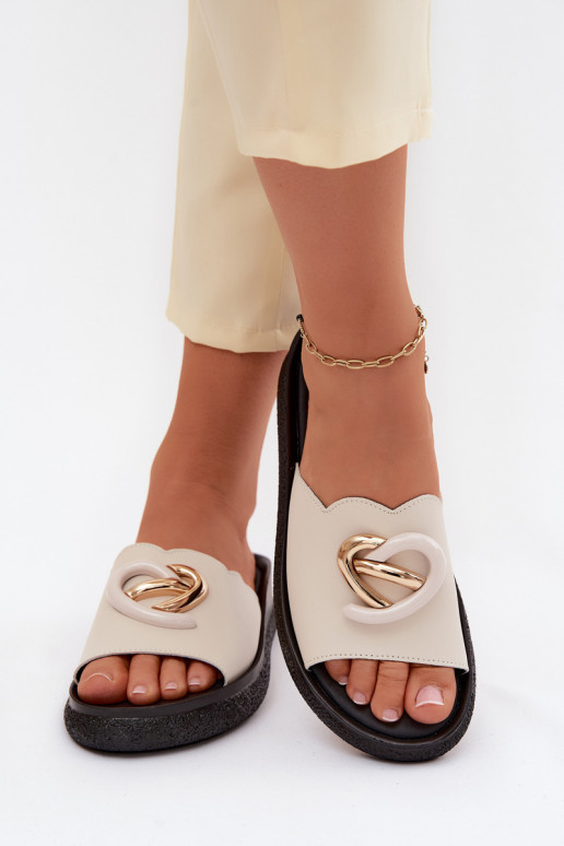 Sandales en cuir avec détails décoratifs S.Barski KV61-6046 couleur sable
