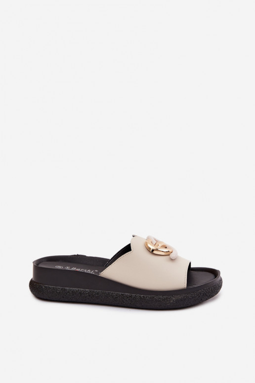 Leren slippers met decoratieve details S.Barski KV61-6046 zandkleur
