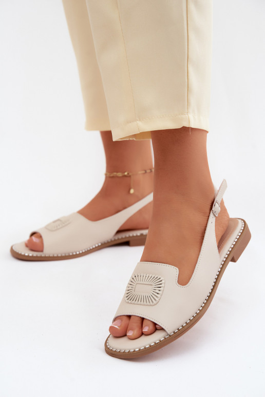 Dames sandalen met brede hakken S.Barski KV61-6076 zandkleur