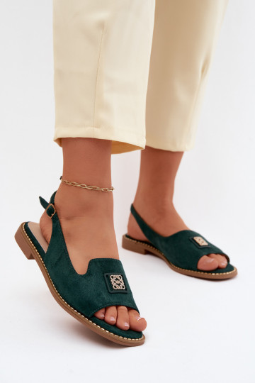 Sandales pour femmes avec des talons larges Avec des décorations Detalem S.Barski KV61-6015 couleur verte 2