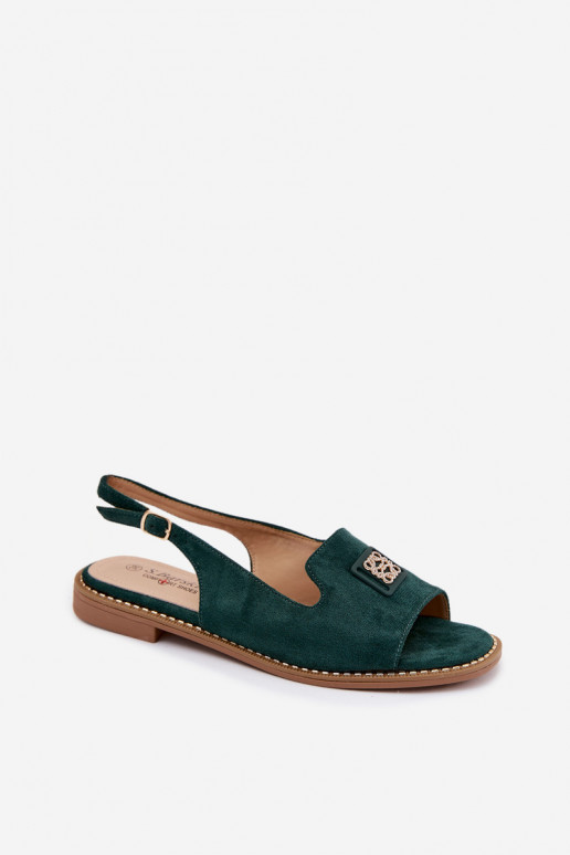 Sandales pour femmes avec des talons larges Avec des décorations Detalem S.Barski KV61-6015 couleur verte