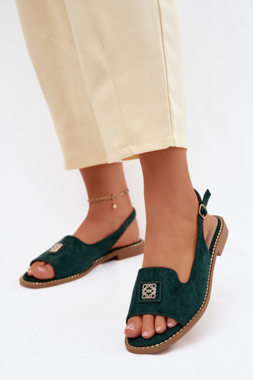 Sandales pour femmes avec des talons larges Avec des décorations Detalem S.Barski KV61-6015 couleur verte