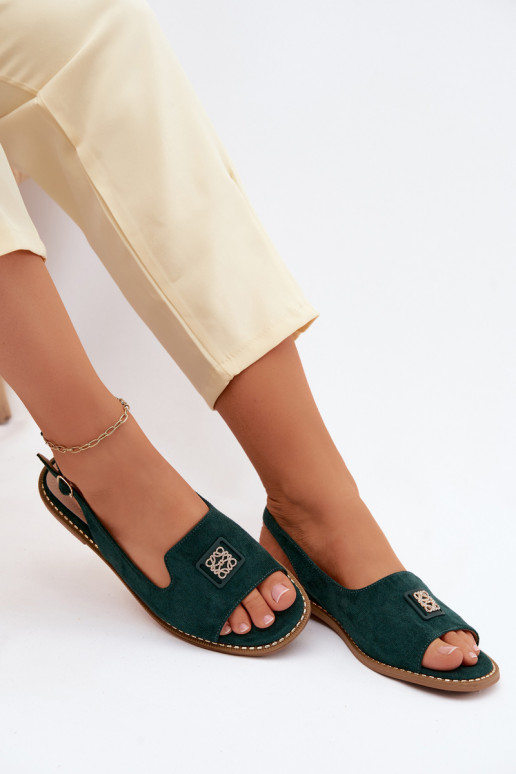 Sandales pour femmes avec des talons larges Avec des décorations Detalem S.Barski KV61-6015 couleur verte