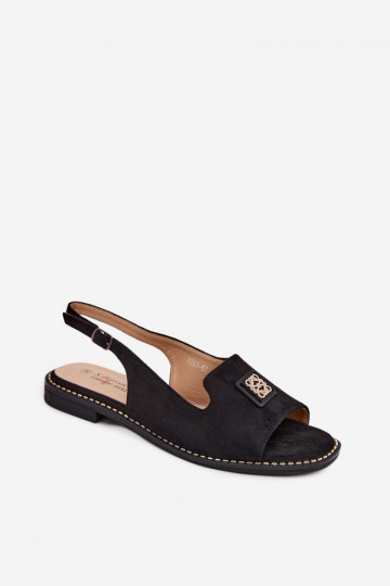 Sandales pour femmes avec des talons larges Avec des décorations Detalem S.Barski KV61-6015 couleur noire 2