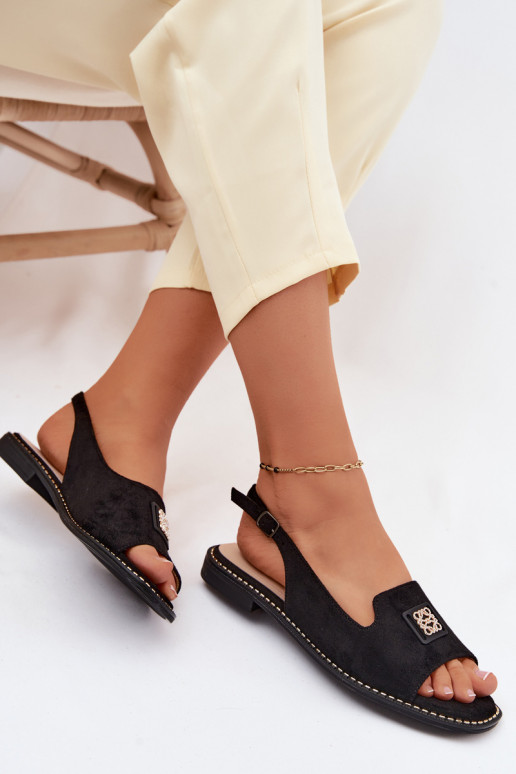 Sandales pour femmes avec des talons larges Avec des décorations Detalem S.Barski KV61-6015 couleur noire