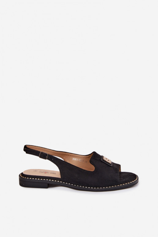 Sandales pour femmes avec talons larges et détails décoratifs S.Barski KV61-6015 couleur noire