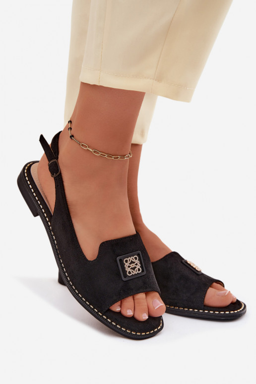 Sandales pour femmes avec talons larges et détails décoratifs S.Barski KV61-6015 couleur noire