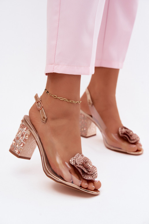 Transparante sandalen met hakken en sprankelende stenen D&A MR61-9013 roségoudkleur
