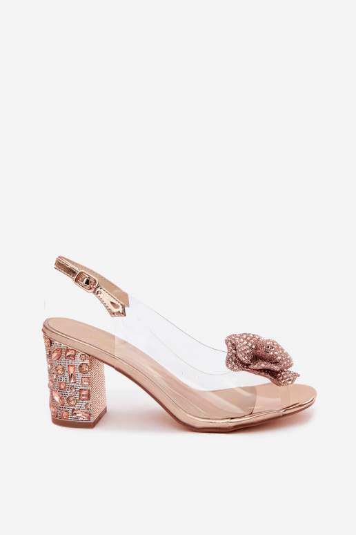 Transparente Sandalen mit Absätzen und funkelnden Steinen D&A MR61-9013 roségoldfarben