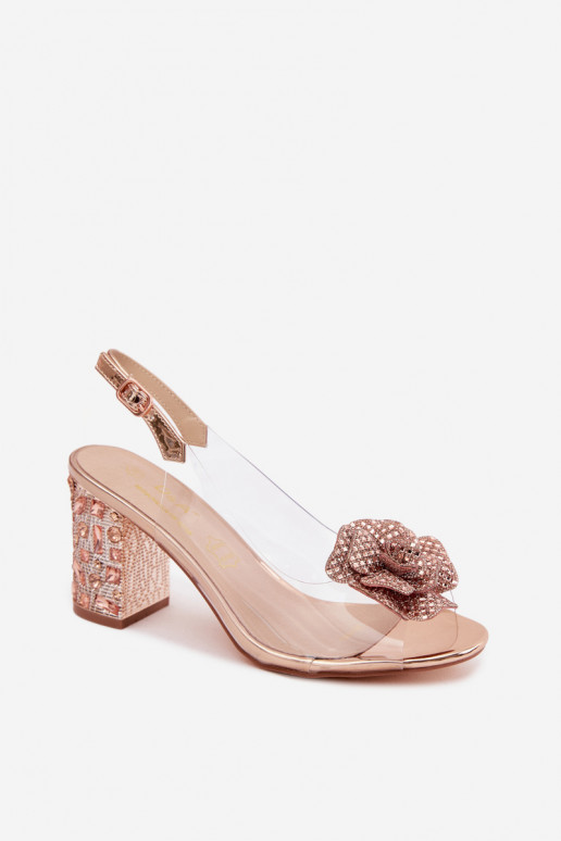 Sandales transparentes avec talons et pierres scintillantes D&A MR61-9013 couleur or rose