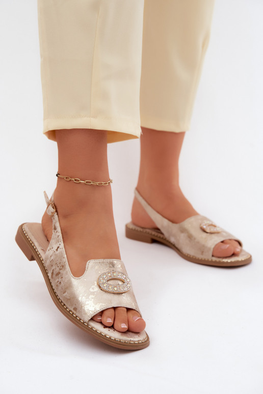 Sandales plates pour femmes avec ornements S.Barski KV61-6040 couleur or