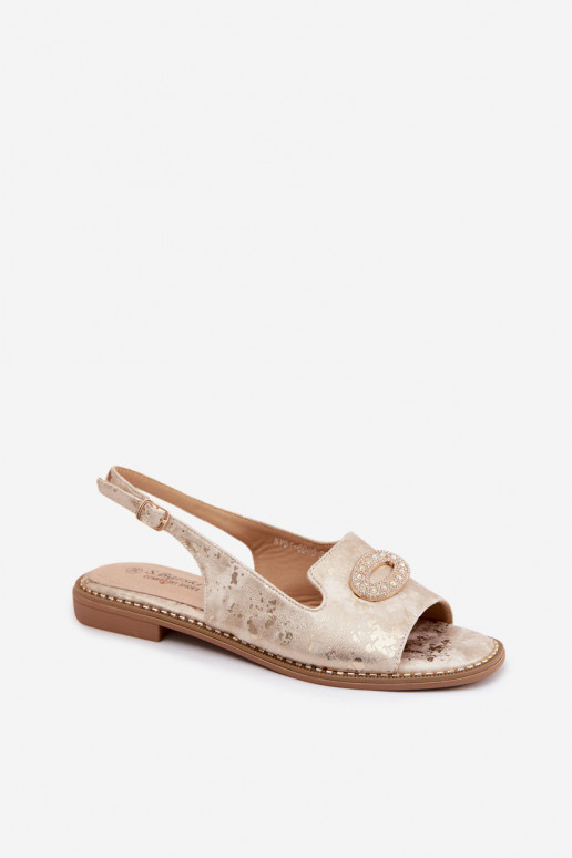 Platte sandalen voor dames met ornamenten S.Barski KV61-6040 gouden kleur