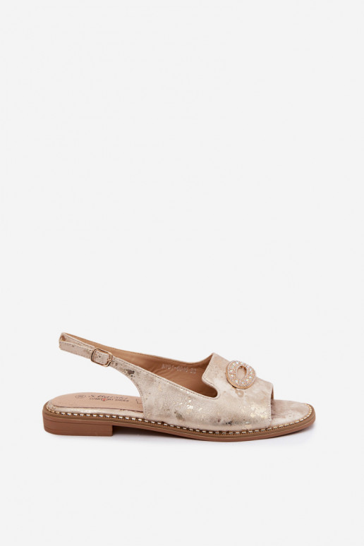 Sandales plates pour femmes avec ornements S.Barski KV61-6040 couleur or