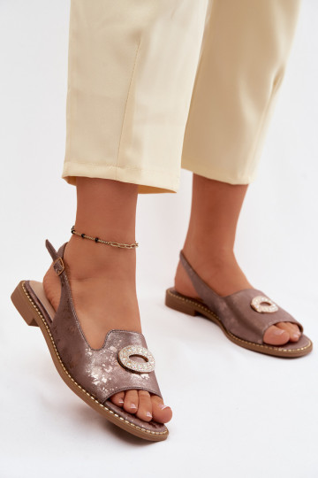 Flache Sandalen für Damen mit Ornamenten S.Barski KV61-6040 braun 2