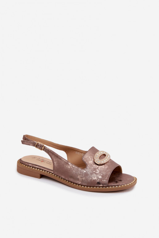 Platte sandalen voor dames met ornamenten S.Barski KV61-6040 bruine kleur