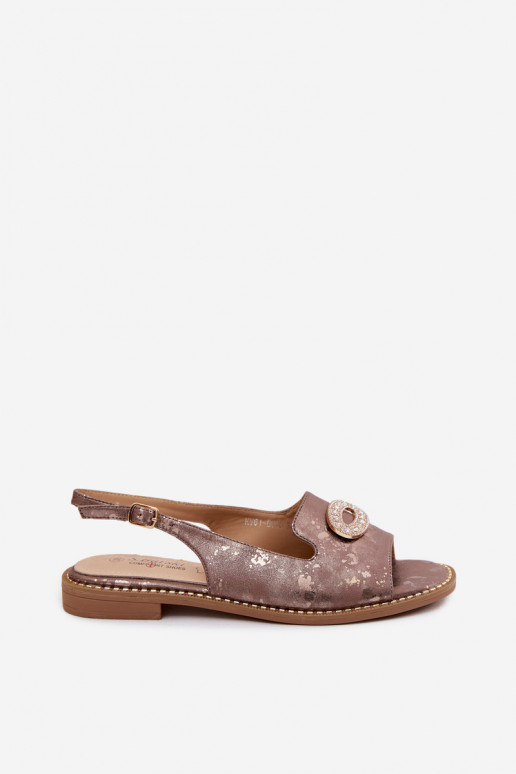 Sandales plates pour femmes avec ornements S.Barski KV61-6040 couleur marron