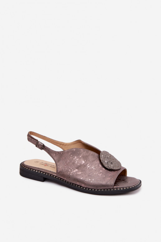 Damensandalen mit breiten Absätzen mit Ornamenten S.Barski KV61-6035 graue Farbe