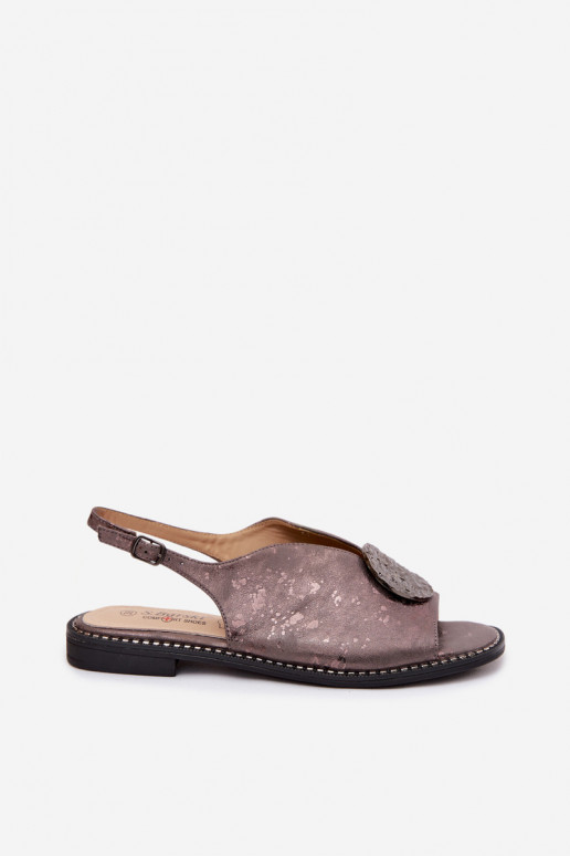 Damen-Sandalen mit breiten Absätzen und Ornamenten S.Barski KV61-6035 grau