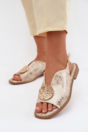 Sandales pour femmes avec des talons larges avec des ornements S.Barski KV61-6035 couleur dorée