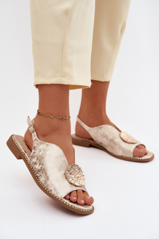 Sandales pour femmes avec talons larges et ornements S.Barski KV61-6035 couleur or