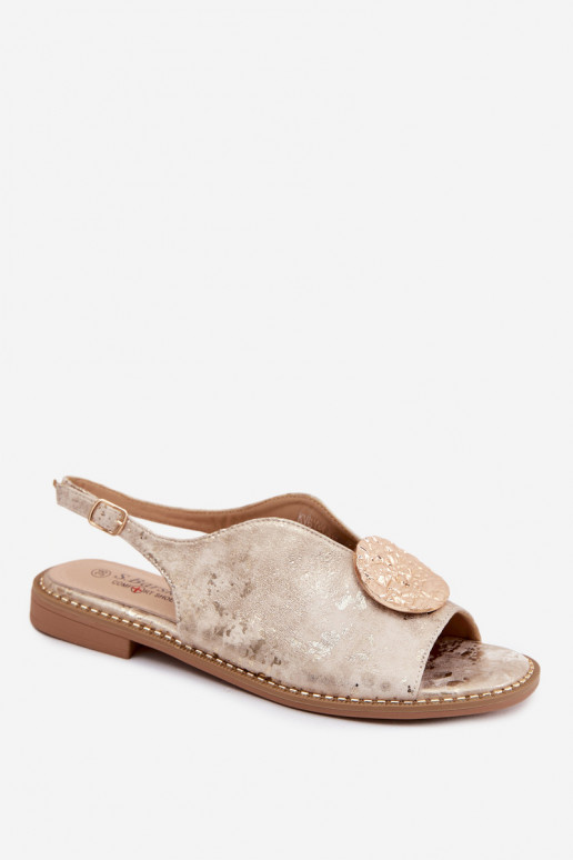 Dames sandalen met brede hakken met ornamenten S.Barski KV61-6035 gouden kleur