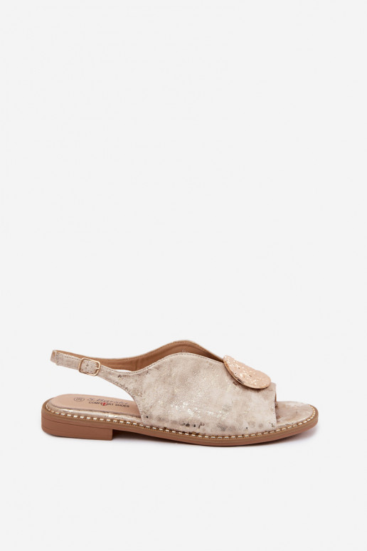 Damen-Sandalen mit breiten Absätzen und Ornamenten S.Barski KV61-6035 goldfarben