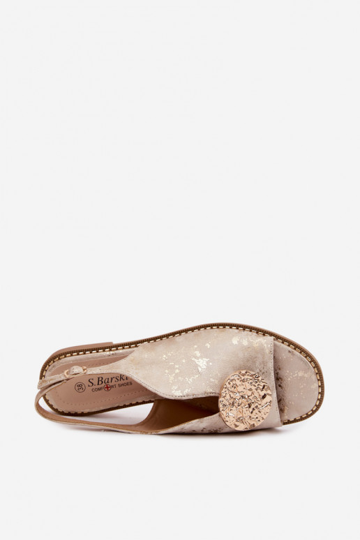Sandales pour femmes avec talons larges et ornements S.Barski KV61-6035 couleur or