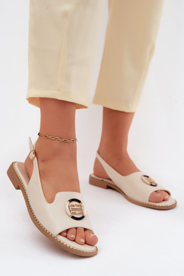 Damensandalen mit breiten Absätzen mit Ornamenten S.Barski KV61-6037 Creme farben 2