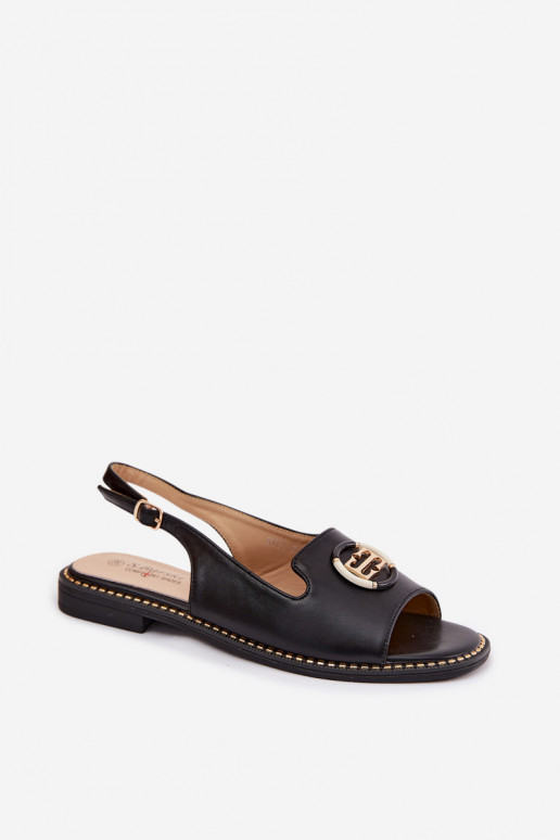 Dames sandalen met brede hakken met ornamenten S.Barski KV61-6037 zInart