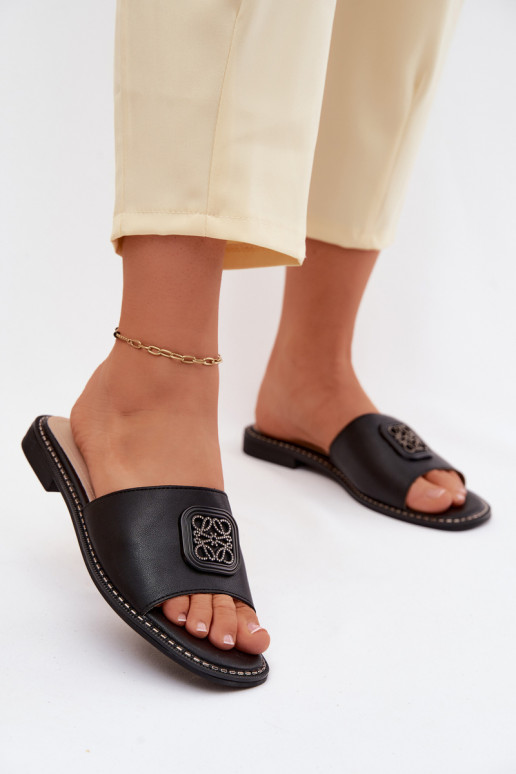 Chaussons Cuir naturel avec des talons larges Ozdoba S.Barski KV61-6019 couleur noire