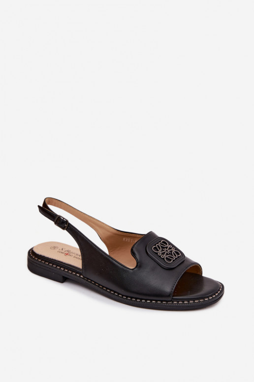 Sandales pour femmes avec des talons larges avec des ornements S.Barski KV61-6016 couleur noire