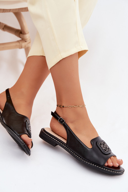 Damensandalen mit breiten Absätzen mit Ornamenten S.Barski KV61-6016 schZuarze Farbe