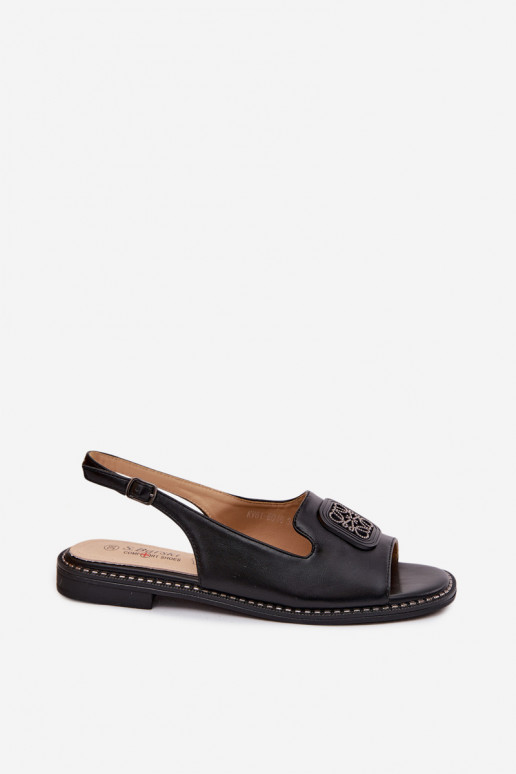 Sandales pour femmes avec talons larges et ornements S.Barski KV61-6016 noires