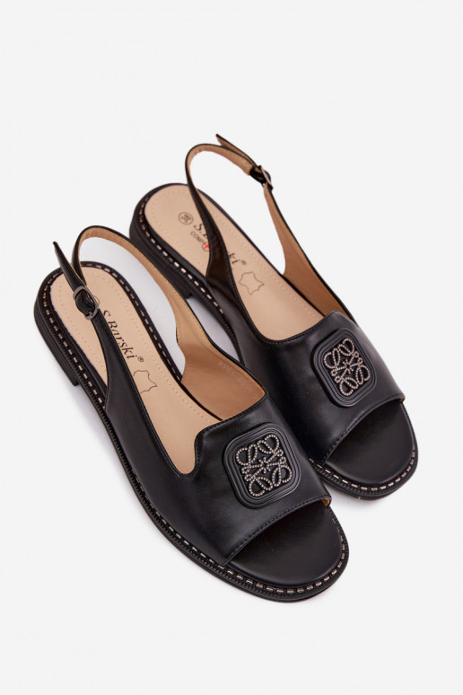 Damensandalen mit breiten Absätzen mit Ornamenten S.Barski KV61-6016 schZuarze Farbe