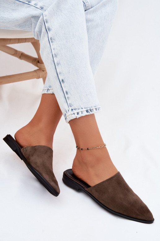 Peau Pantoufles de Suèdes Mule Appartement pour femmes D&A JC61-1004 couleur kaki