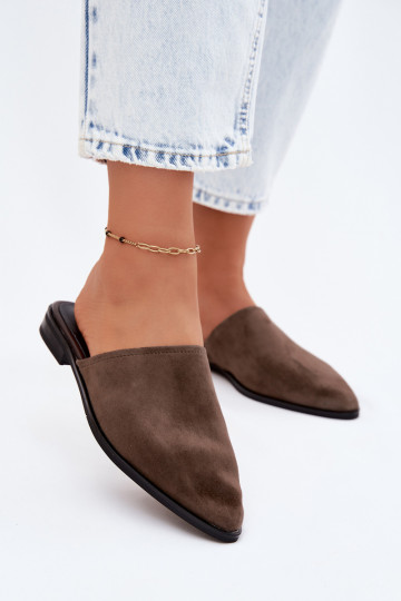 Peau Pantoufles de Suèdes Mule Appartement pour femmes D&A JC61-1004 couleur kaki 2