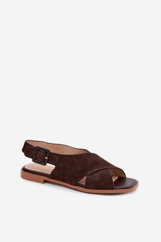 Peau Sandales femme en daim avec des talons larges D&A JC61-1001 CzekoladoÀe