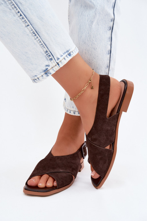 Peau Sandales femme en daim avec des talons larges D&A JC61-1001 CzekoladoÀe