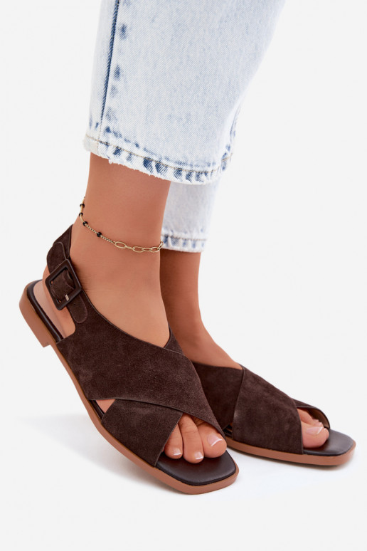 Sandales en daim avec talons larges D&A JC61-1001 chocolat
